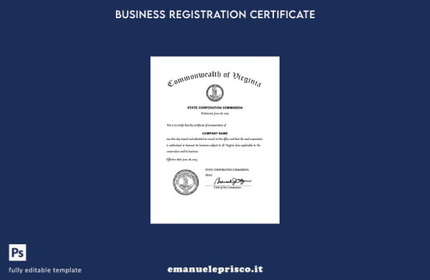 certificato di costituzione USA Virginia in stile verificato Modello Word e PDF